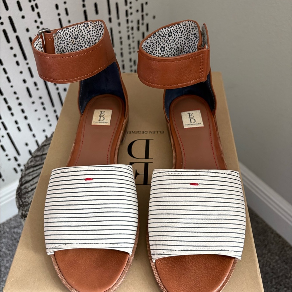 Ellen Degeneres Brown and White Striped Sandals